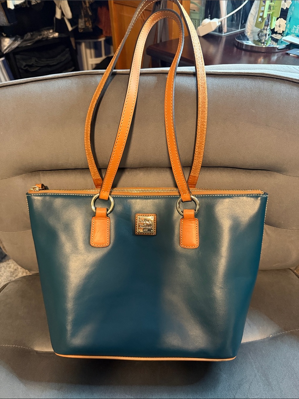 Dooney & Bourke Teal Wexford Leather Small Wren Zip Tote EUC